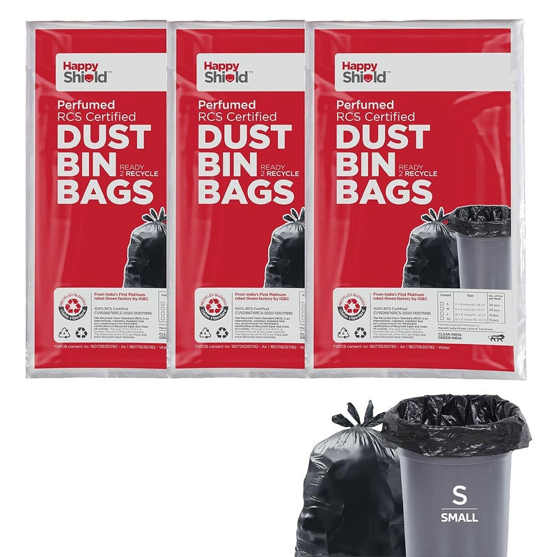 Happy Shield Perfumed Garbage Bags 90 Pieces Small 17x19 Inches 30 piecespack Pack of 3 Black - Image 1