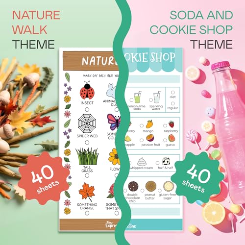 Tiny Expressions Kids Imaginative Play Notepads – 40 Pages Order-Taking Soda & Cookie Shop Notepad & 40 Pages for Nature Walk Scavenger Hunt – Imaginative Role Play, Pretend Play Notepads - Image 2
