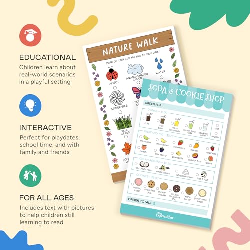 Tiny Expressions Kids Imaginative Play Notepads – 40 Pages Order-Taking Soda & Cookie Shop Notepad & 40 Pages for Nature Walk Scavenger Hunt – Imaginative Role Play, Pretend Play Notepads - Image 4