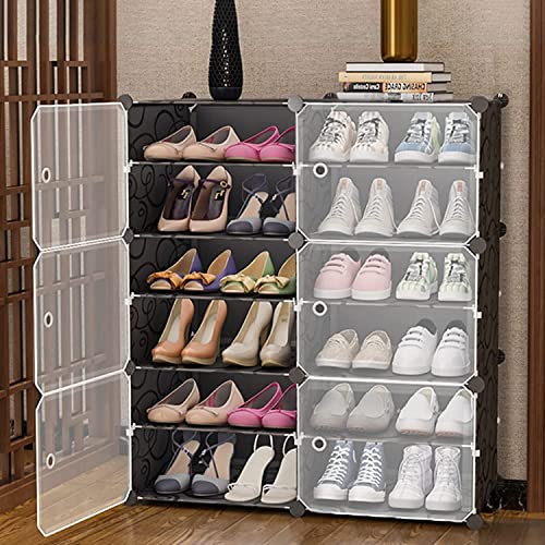 AYSIS 12 Shelf DIY Shoe Rack Box Organizer ^ Multi-Purpose Plastic Shoe Rack for Home, PP Plastic Home Rack with Door for Entryway, Chappal Slipper Shoe Stand【Black, 12-Shelf-6-Door】 - Image 1
