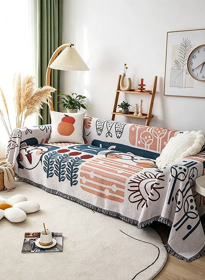 Auger Sofa Slipcover Towel Washable Jacquard Bohemian Couch Slipcovers Blanket 3 Seater Sofa Cover Double Side Couch Covers Fashion Nordic Style Knitted Tassel Decor Woven Sofa Blanket for Bed Washable Soft Throw Blanket Non-Slip Large Size 180 * 260CM - Image 1