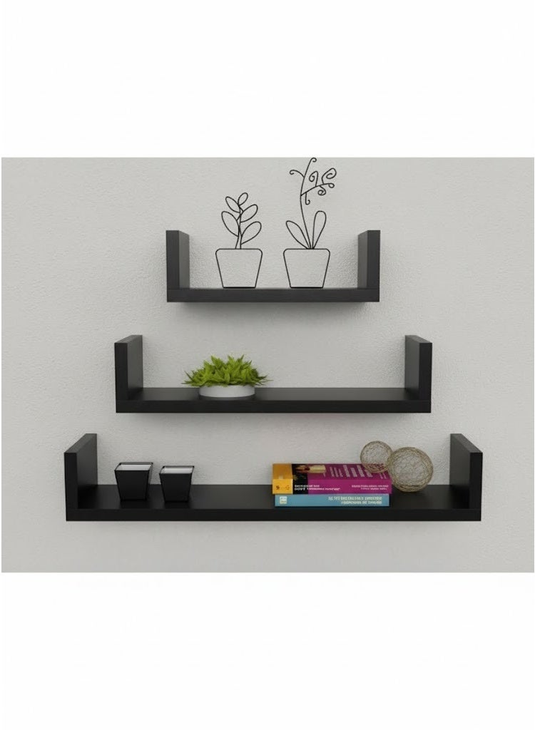 Happy Home Set of 3 Modern Plastic Wall Shelves - Floating Decorative Shelves for Room Storage and Organization, Different Sizes (50x10cm, 37x10cm, 27x10cm) - Easy to Install and Suitable for Living Room, Kitchen, and Bathroom - Image 3