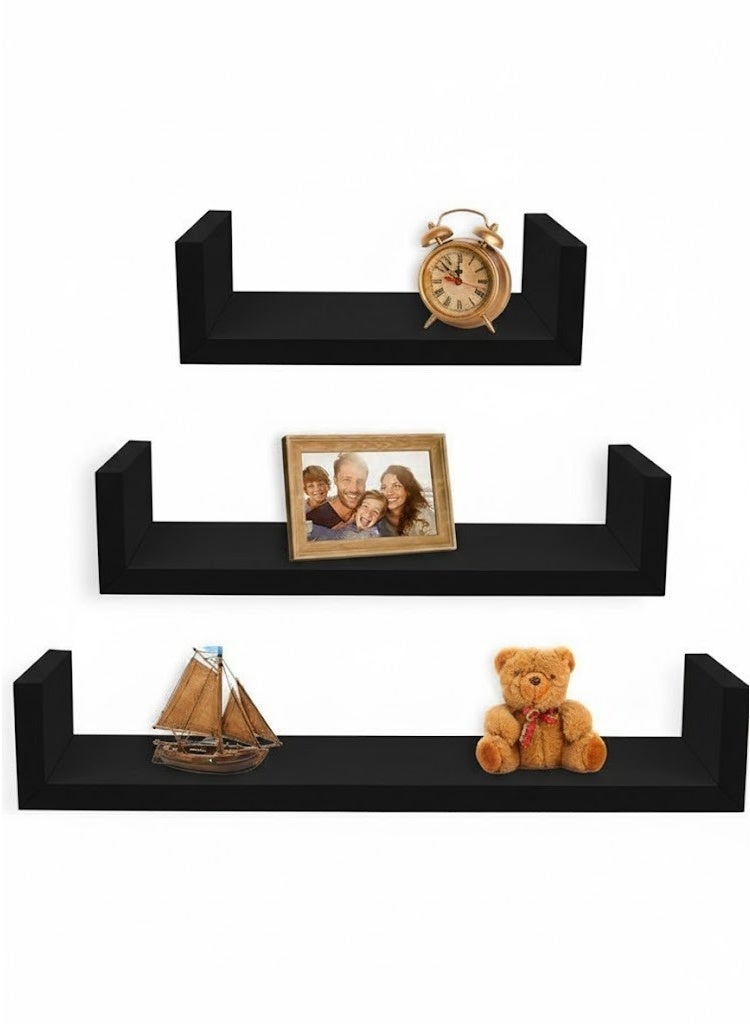 Happy Home Set of 3 Modern Plastic Wall Shelves - Floating Decorative Shelves for Room Storage and Organization, Different Sizes (50x10cm, 37x10cm, 27x10cm) - Easy to Install and Suitable for Living Room, Kitchen, and Bathroom - Image 4