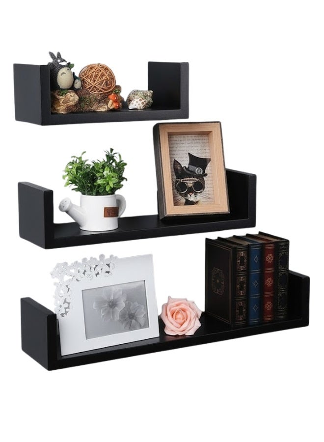 Happy Home Set of 3 Modern Plastic Wall Shelves - Floating Decorative Shelves for Room Storage and Organization, Different Sizes (50x10cm, 37x10cm, 27x10cm) - Easy to Install and Suitable for Living Room, Kitchen, and Bathroom - Image 1