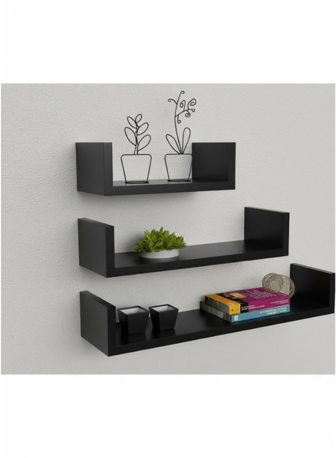 Happy Home Set of 3 Modern Plastic Wall Shelves - Floating Decorative Shelves for Room Storage and Organization, Different Sizes (50x10cm, 37x10cm, 27x10cm) - Easy to Install and Suitable for Living Room, Kitchen, and Bathroom - Image 2