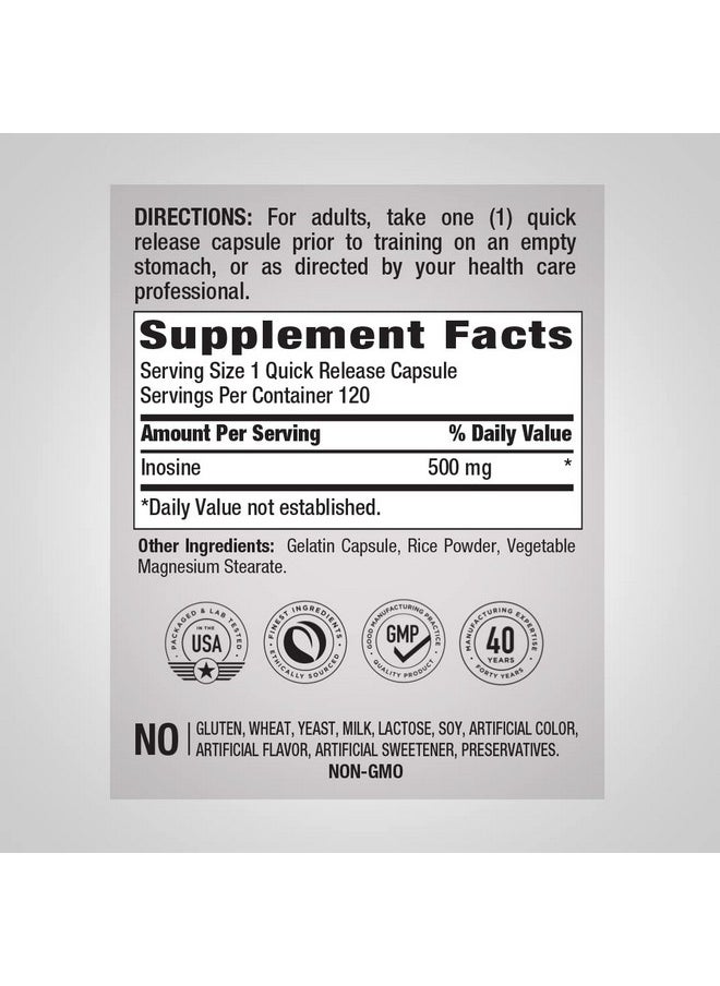 Piping Rock - Inosine 500Mg ; 120 Capsules ; Advanced Athlete Formula ; Therapeutic Grade ; Inositol ; Nongmo Gluten Free Supplement - Image 1