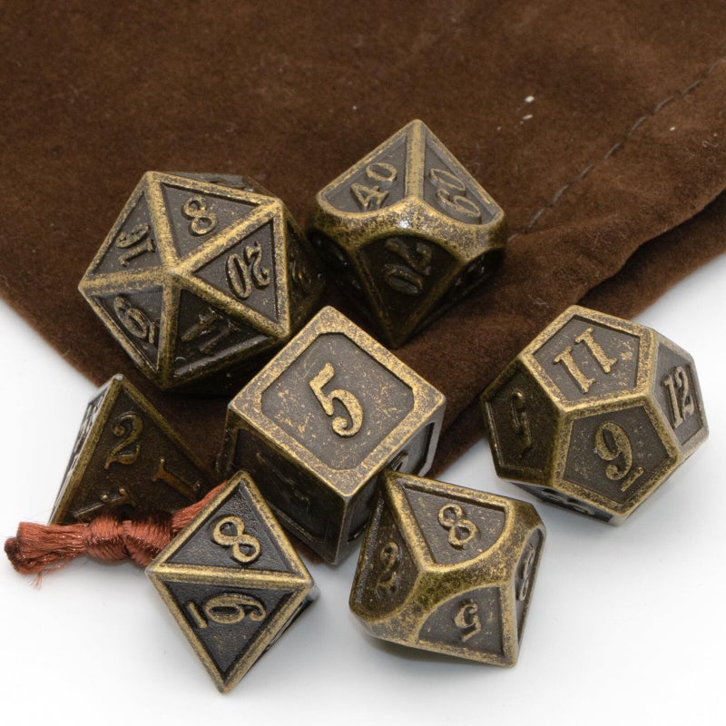HNCCESG Metal Dice Set HNCCESG Polyhedral DD Dice for Dungeons and Dragons RPG DND Dice for Role Playing MTG Tabletop Gaming Shadowrun Pathfinder 7PCS D20 D12 D10 D8 D6 D4Antique Bronze - Image 3