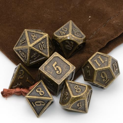 HNCCESG Metal Dice Set HNCCESG Polyhedral DD Dice for Dungeons and Dragons RPG DND Dice for Role Playing MTG Tabletop Gaming Shadowrun Pathfinder 7PCS D20 D12 D10 D8 D6 D4Antique Bronze - Image 1