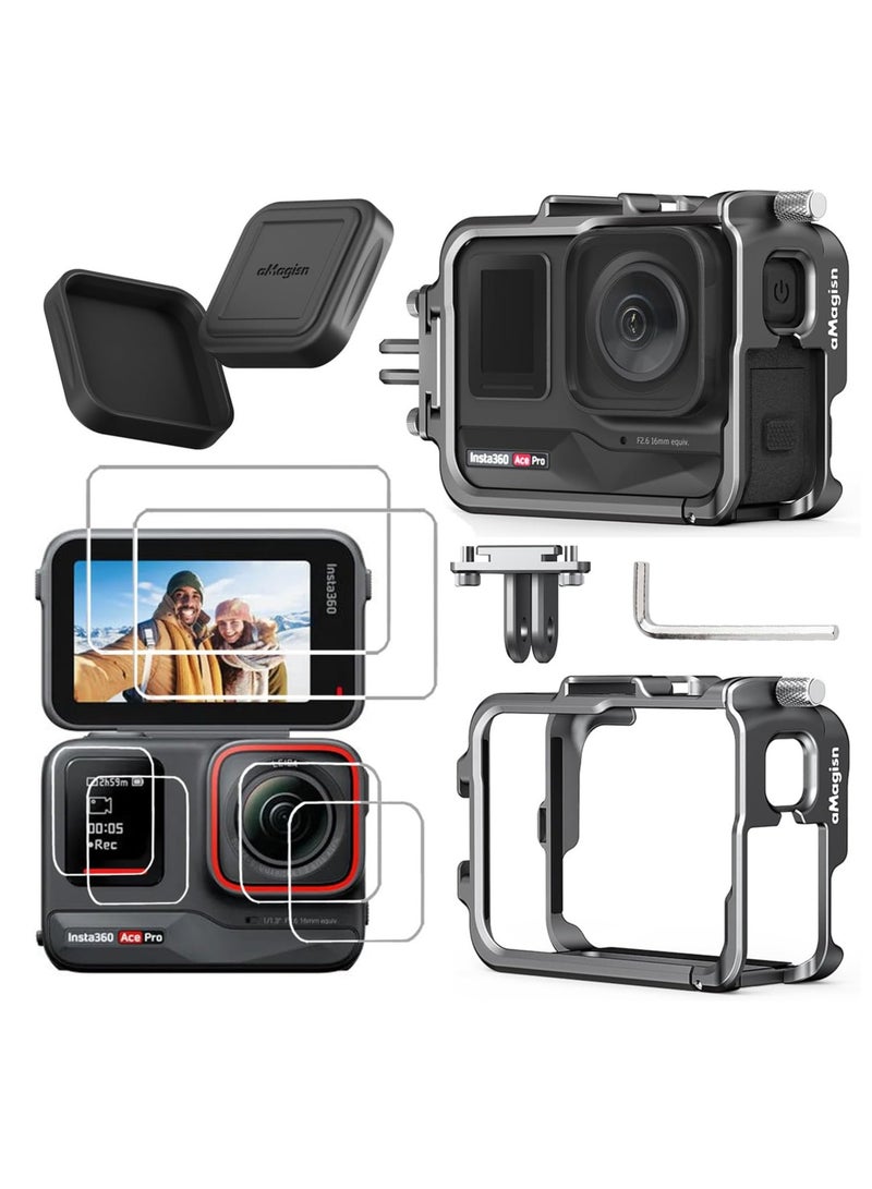 Metal Frame Iron Case with Silicone Lens Cover Insta360 ACE PRO Camera Screen Protector, Camera Accessory Kit, Tempered Glass Cover - Image 1