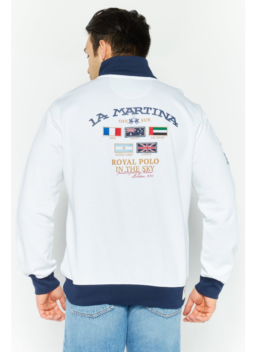 La Martina - Men Mock Neck Brand Logo Long Sleeves Full Zip Sweatshirt, White Combo - Image 1