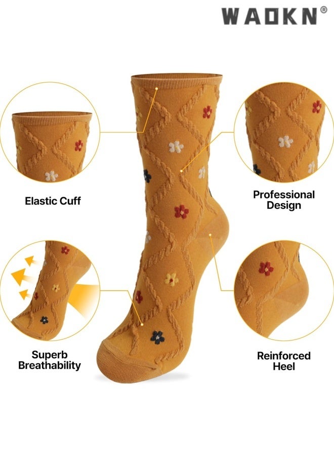 WAOKN 5 pcs Women's Cotton Socks, Cute Floral Ruffle Heart Design Polka Dot Solid Striped Pattern , Ladies Girls Socks , Casual versatile cotton socks , Sweat absorption and odor prevention , yellow ,black, beige,blue,red. - Image 5