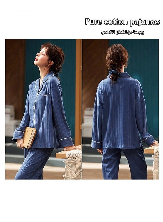 2-Piece Set Of Unisex Pajamas Pure Cotton Long Sleeved Pants For Couples' Home Wear Fashion Casual Family Set - Image 3