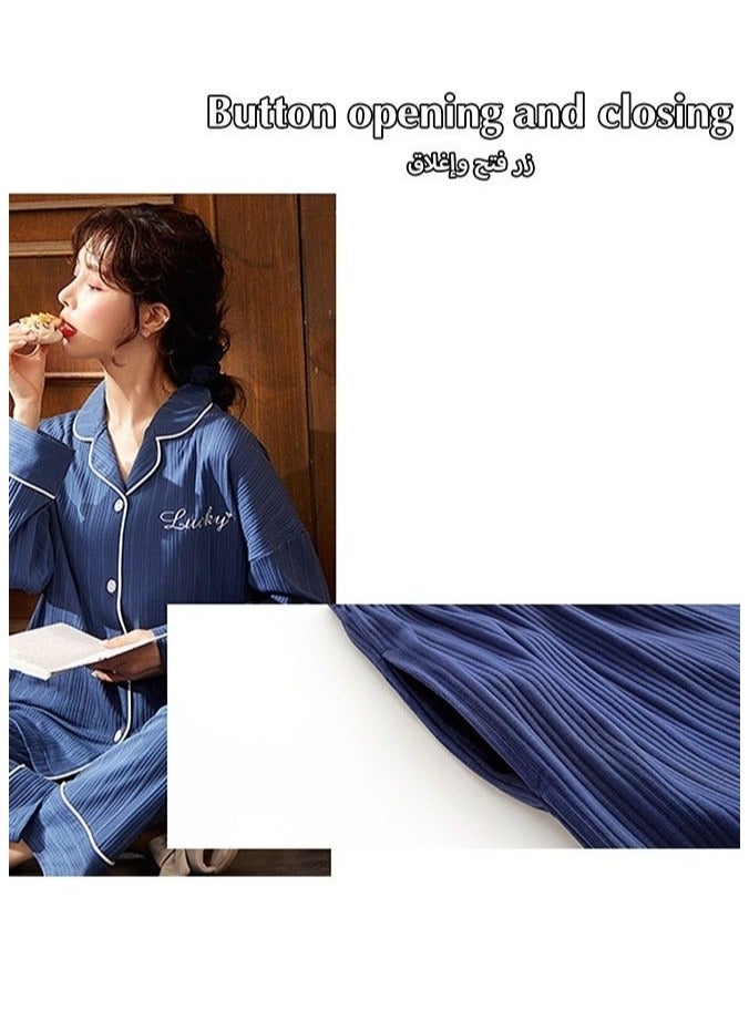 2-Piece Set Of Unisex Pajamas Pure Cotton Long Sleeved Pants For Couples' Home Wear Fashion Casual Family Set - Image 5