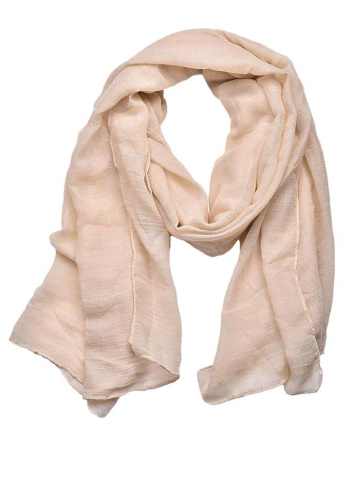 Lightweight Soft Cotton Scarf for Women, Fashion Solid Wrap Shawl, Versatile Accessory for All Seasons (Beige) - Image 1