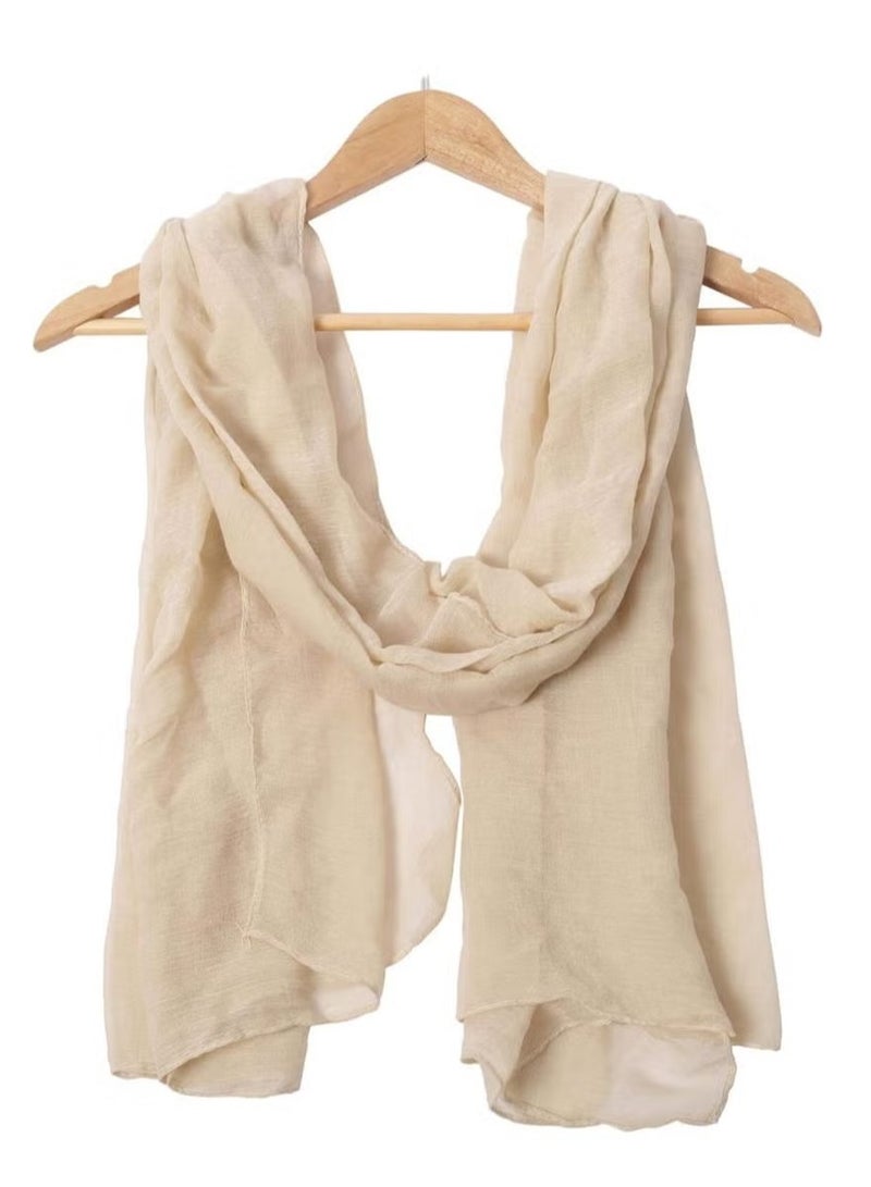 Lightweight Soft Cotton Scarf for Women, Fashion Solid Wrap Shawl, Versatile Accessory for All Seasons (Beige) - Image 2