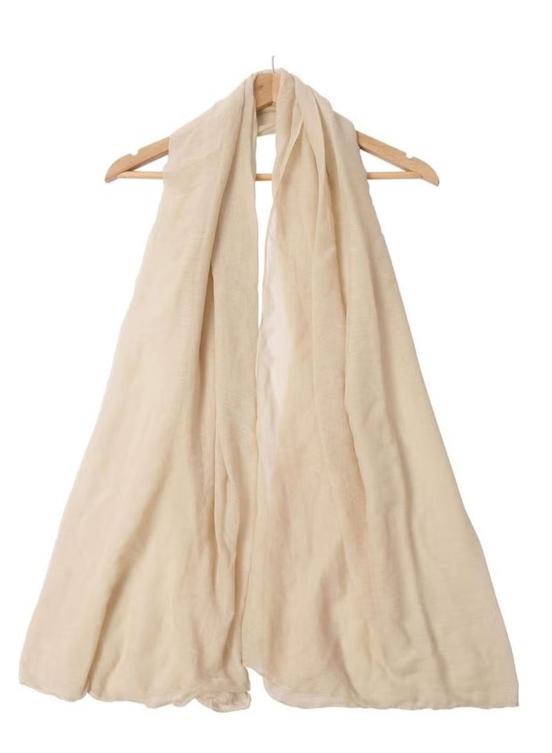 Lightweight Soft Cotton Scarf for Women, Fashion Solid Wrap Shawl, Versatile Accessory for All Seasons (Beige) - Image 3