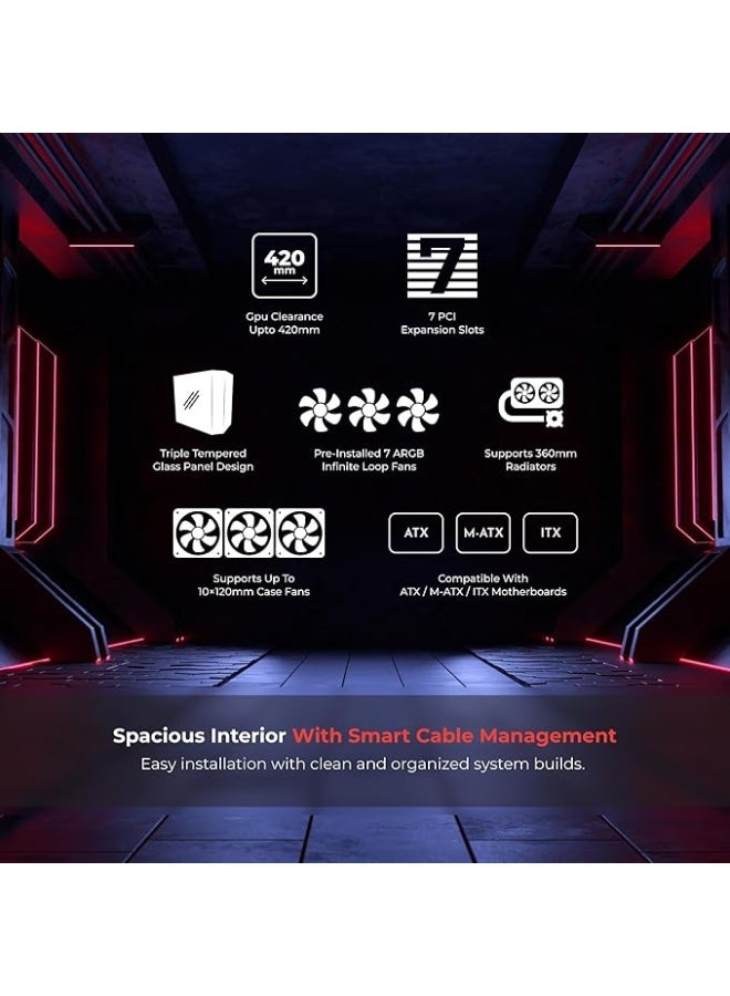 تورتوكس صندوق ألعاب TORTOX PRISM CORE B أسود بتصميم ATX Mid-Tower مع زجاج مقسى و 7 مراوح ARGB - Image 3