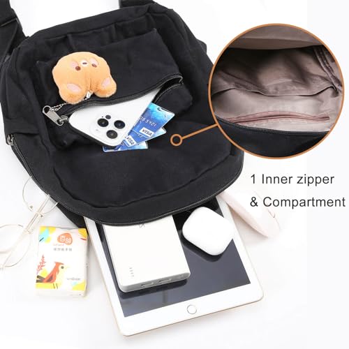 Phaoullzon Teen Girls Mini Backpack Purse Kids Canvas Small Tiny Cute Bag,Black - Image 5