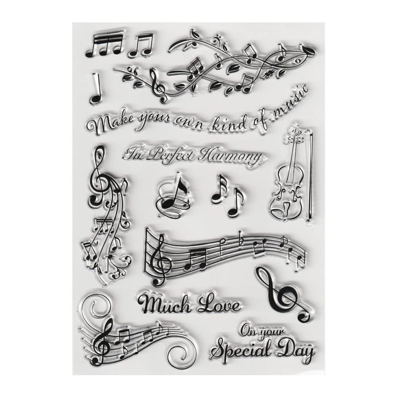 Violin Music Note Clear Stamps Silicone Stamp Cards with Sentiments Musical Note Greeting Words Transparent Seal Stamps for Holiday Card Making Decoration and DIY Scrapbooking Album DIY Crafts