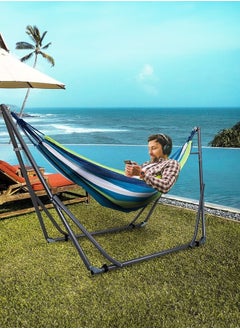 Occuwzz Hammock with Steel Stand Set 2 Person Double Cotton Hammocks Portable Desert Stripes Hanging Swing Bed with Carry Bag for Outdoor Patio Yard Backyard Camping Gift 200kg Capacity  - Image 2