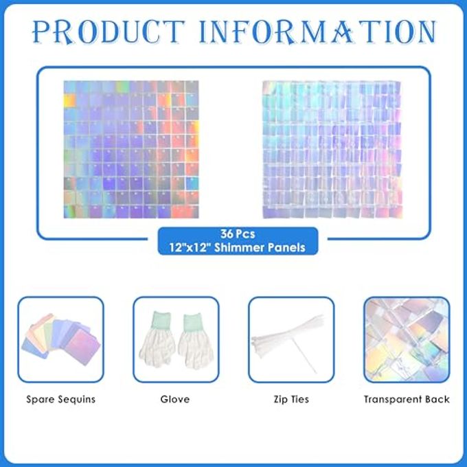 Kate Shimmer Wall Backdrop Silver Iridescent Square Sequin Wall Panel Backdrop Decor for Wedding, Anniversary, Birthday, Party, 36 Panels - Image 3