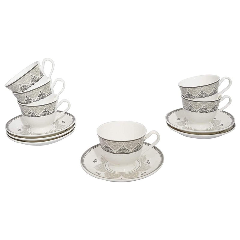 Saaikee أطقم شاي سائق بون الصين الفاخرة بخط ذهبي 160 مل مجموعة من 6 أكواب 6 صحن - Image 3