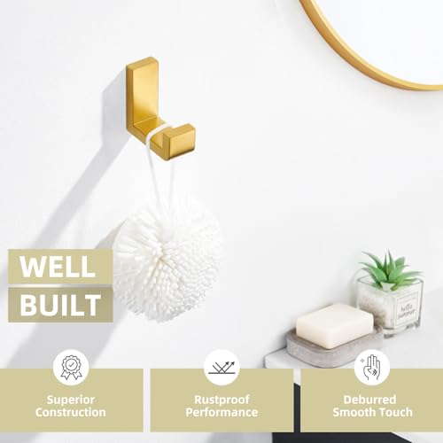 Angle Simple Towel Hook for Bathroom, SUS 304 Stainless Steel Shower Wall Coat Hook, Bath Robe Holder Hanger, Brushed Gold - Image 4