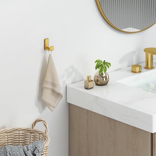 Angle Simple Towel Hook for Bathroom, SUS 304 Stainless Steel Shower Wall Coat Hook, Bath Robe Holder Hanger, Brushed Gold - Image 3