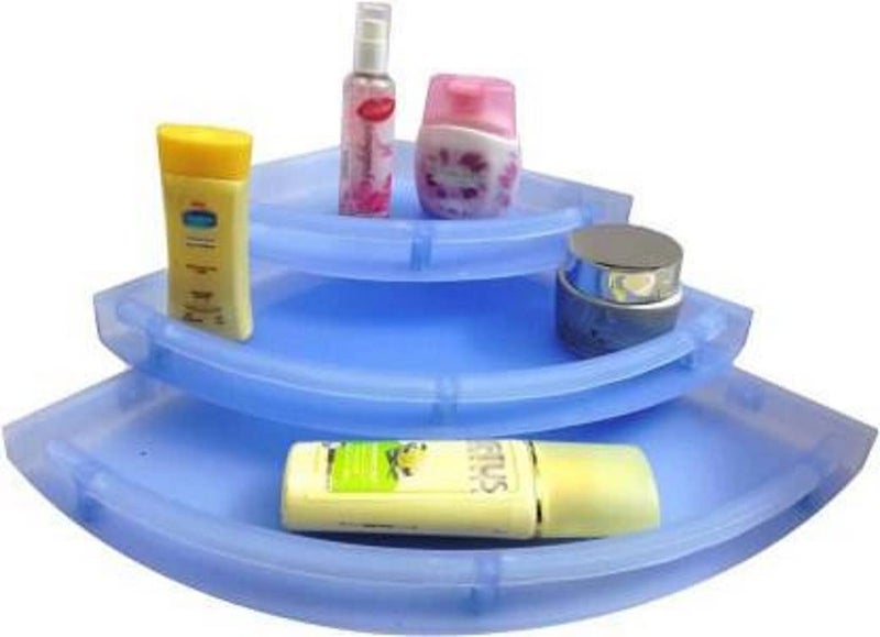 SVM Products Corner Shelf Plastic for Bathroom and Kitchen Set of 3 Size 10 8 6 Inch Small Blue