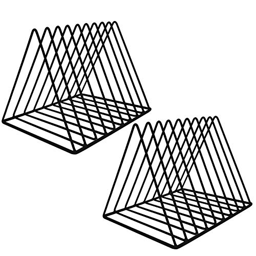EASEPRES 9 Slot Magazine Rack Book Record Holder, Desktop Iron Storage Rack Bookshelf Multifunction Triangle File Organizer Sorter for Decor Home Office, Black Pack of 2 - Image 1