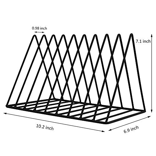 EASEPRES 9 Slot Magazine Rack Book Record Holder, Desktop Iron Storage Rack Bookshelf Multifunction Triangle File Organizer Sorter for Decor Home Office, Black Pack of 2 - Image 4