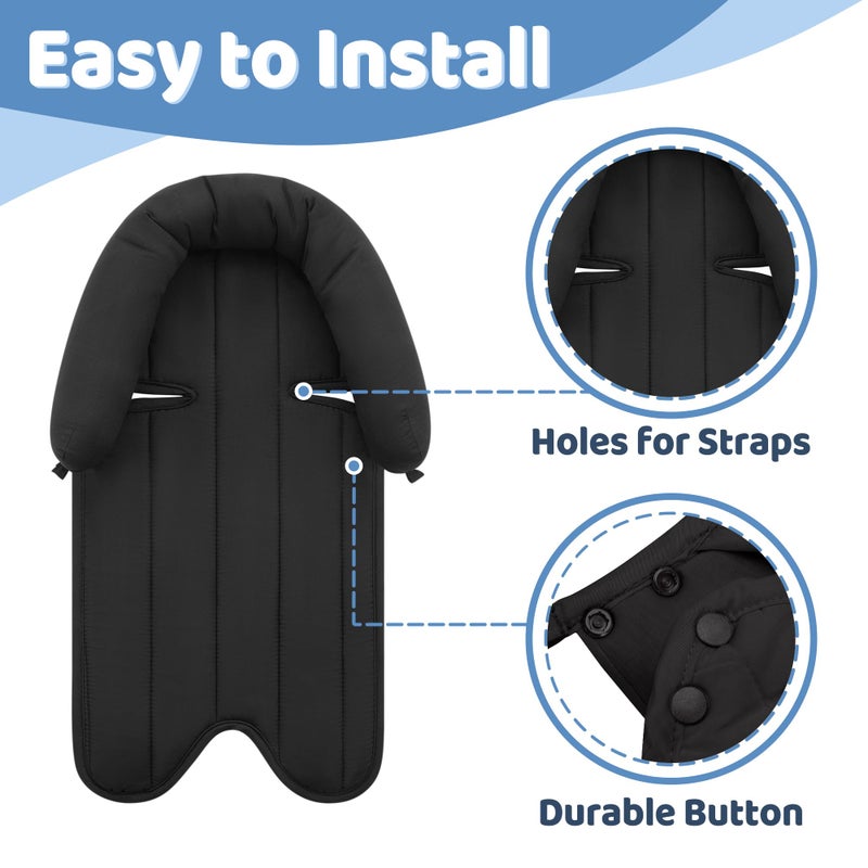 برو غوليم Car Seat Head Support Infant, Soft Infant Car Seat Insert, 2 in 1 Carseat Head Support for Newborn, Perfect for Car Seat, Stroller, Swing, Bouncer, Gray and Black - Image 5