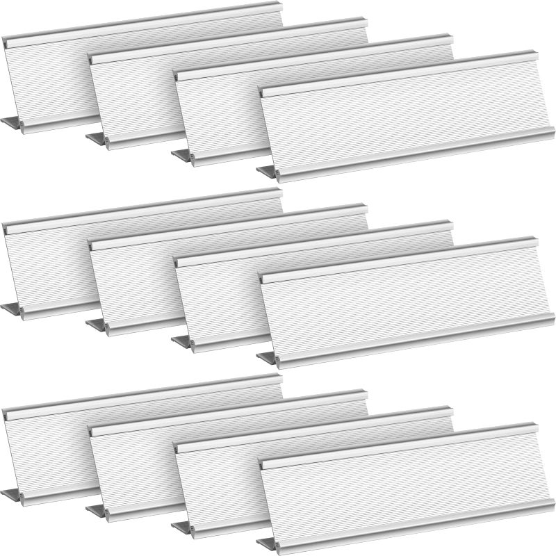 LEIFIDE 12 Pack Aluminum Name Plate Holder for Desk 2 x 8 Inch Name Plates Office Business Desk Holder Desktop Table Display for Business Office Meeting Teacher Woman Man, Blank(Silver) - Image 1
