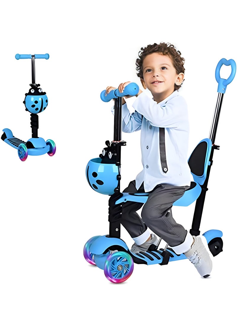 MAGIC VAULT - 5-In-1 Kids Scooter,Kick Scooter With Adjustable Removable Seat and Push Handle,Lightweight Toddler Scooter with Flashing Led Light Up Wheels for Boys Girls(Blue) - Image 1