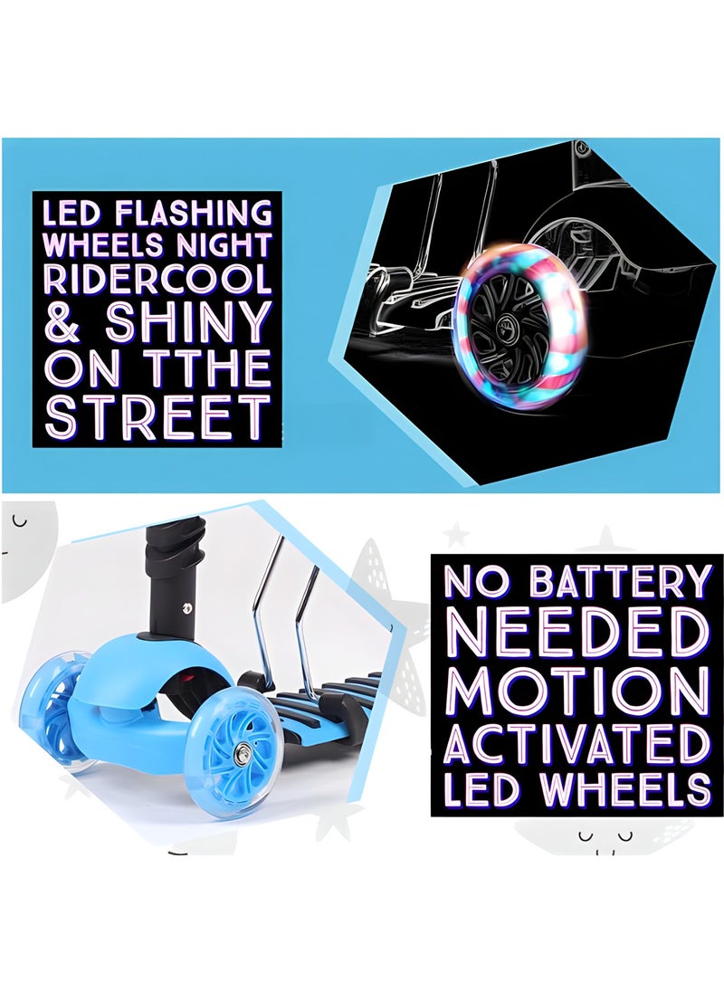 MAGIC VAULT - 5-In-1 Kids Scooter,Kick Scooter With Adjustable Removable Seat and Push Handle,Lightweight Toddler Scooter with Flashing Led Light Up Wheels for Boys Girls(Blue) - Image 1