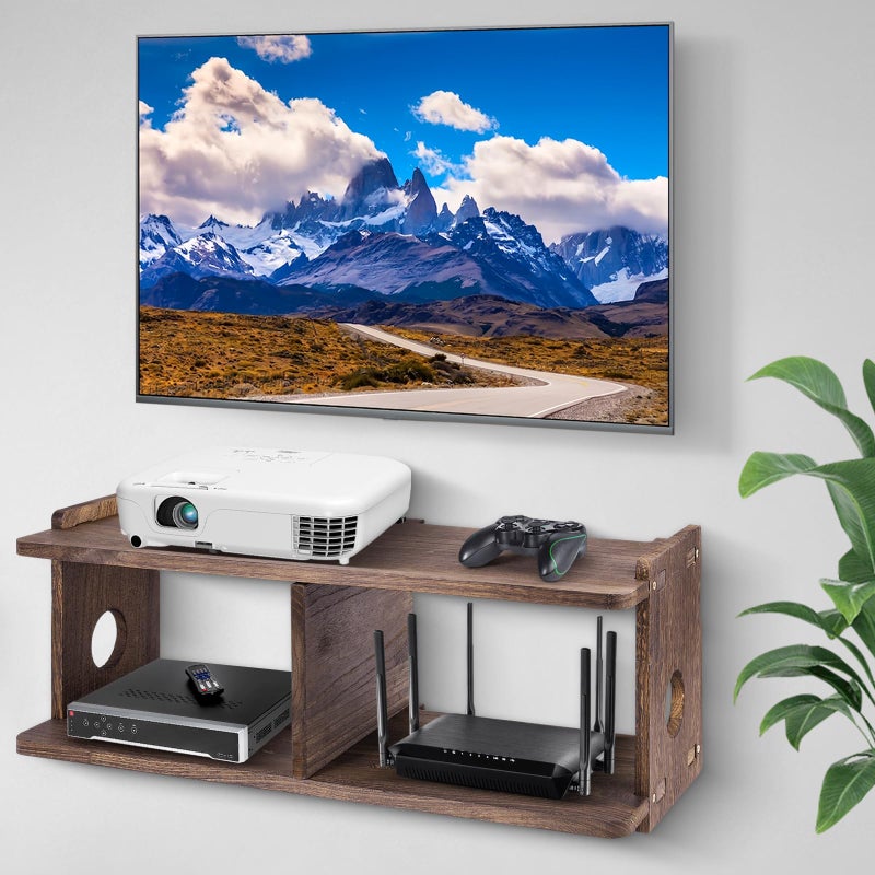 BEARUT Floating Shelves Projector Shelf Rack PlayStation Wall Mount Holder TV Stand WiFi Router Storage Box Modem Cable Box Cover Hider TV Shelf for Xbox DVD Players Games Consoles TV