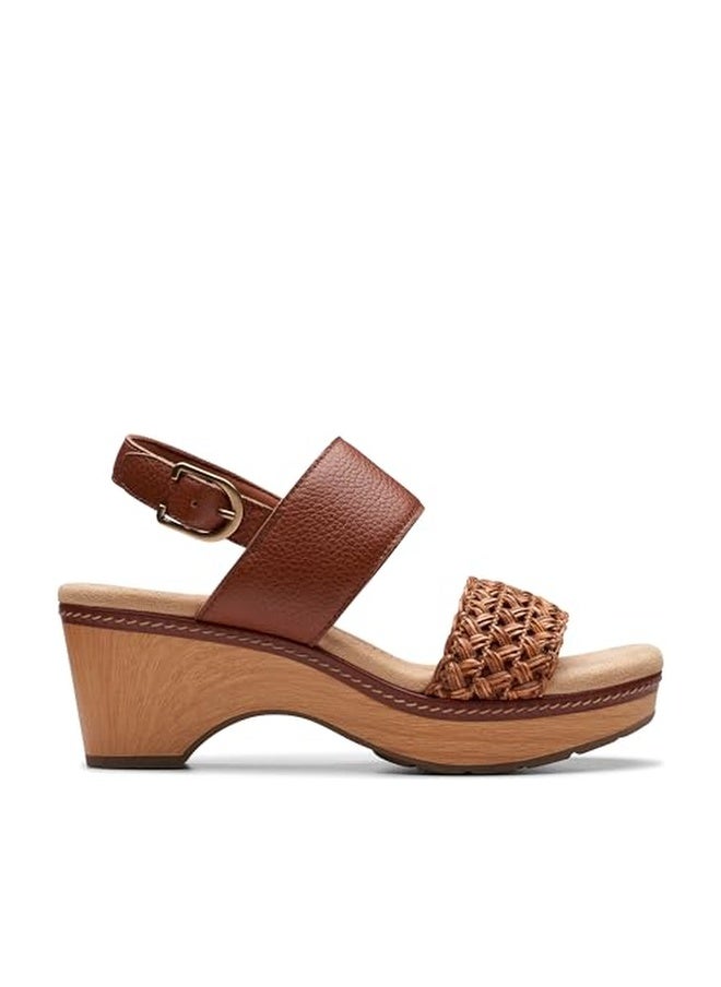 Clarks Collection Women's Seannah Step Wedge Sandal, Tan Leather, 7 Medium US - Image 1