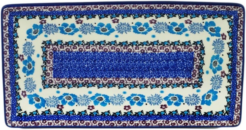 Polmedia Polish Pottery Authentic Polish Pottery Sushi Tray in Blooming Blues Design Handmade in Bolesawiec Poland by Ceramika Artystyczna  Certificate of Authenticity  - Image 2