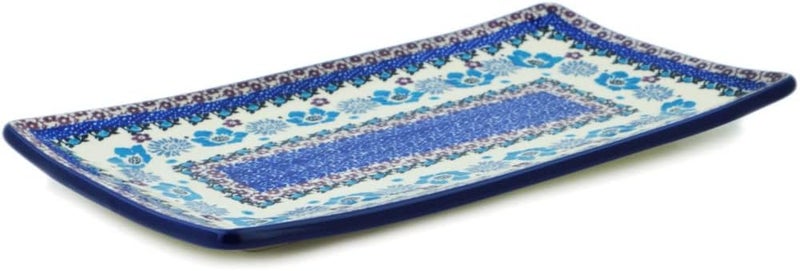 Polmedia Polish Pottery Authentic Polish Pottery Sushi Tray in Blooming Blues Design Handmade in Bolesawiec Poland by Ceramika Artystyczna  Certificate of Authenticity  - Image 1