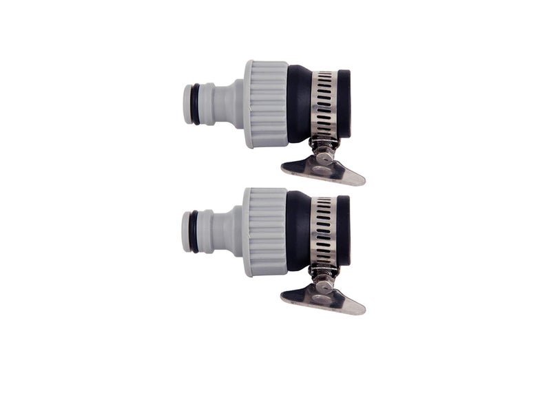 DIVINE TREE Universal Tap to Hose Connector for 1/2 & 3/4 Inch Taps – Heavy-Duty Hose Pipe Connector Joint & Water Pipe Adapter – Leak-Proof Fitting with Adjustable Stainless Steel Clip (Pack-2) - Image 1
