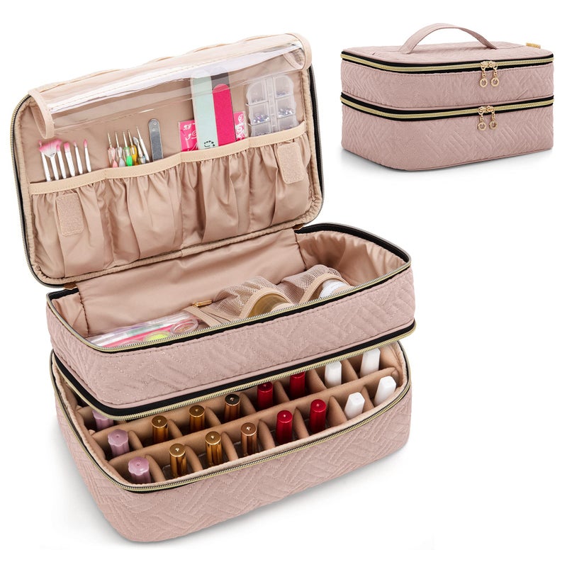 BAFASO Nail Polish Organizer Holds 40 Bottles 15ml  05 floz Nail Polish Case with Manicure Tools Storage Sections Patented Design Pale Rose