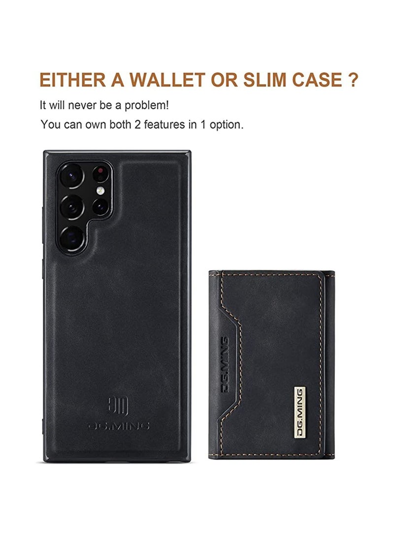 DGMING Protector for Samsung Galaxy S23 Ultra Wallet Case 2 in1 Detachable Leather Wallet Back Cover for Samsung Galaxy S23 Ultra Magnetic Wallet Protective Guard Shell with Stand + Card Holder Black - Image 2