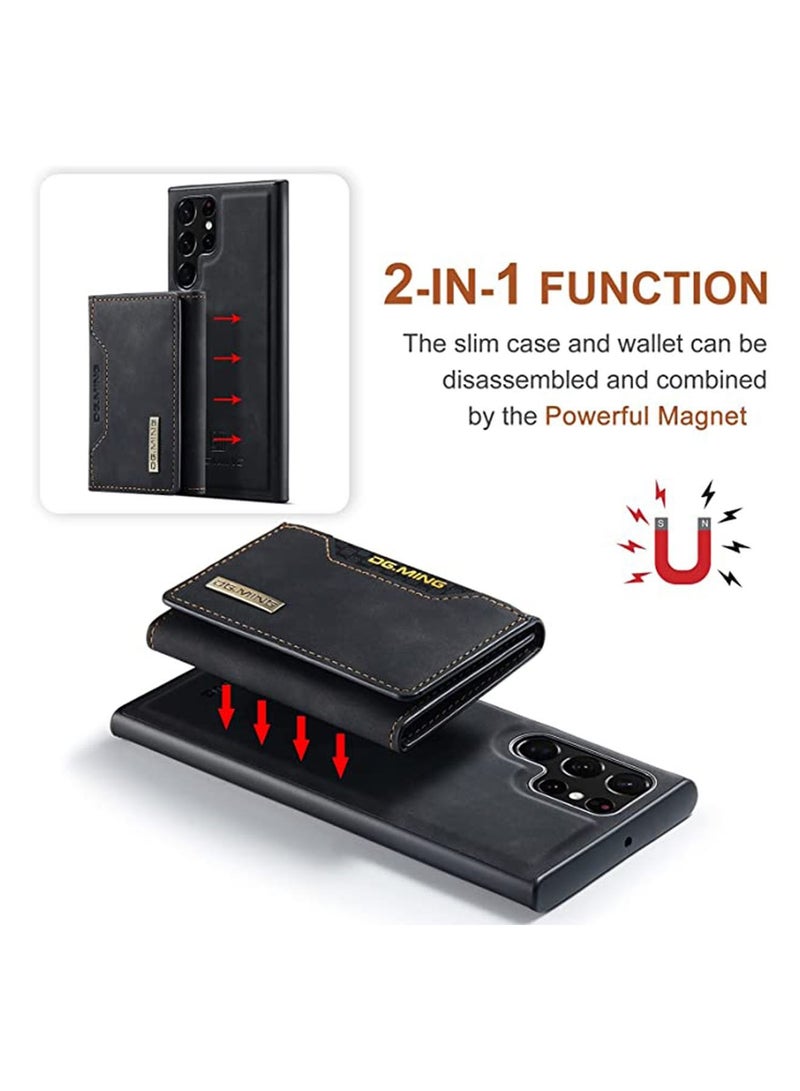 DGMING Protector for Samsung Galaxy S23 Ultra Wallet Case 2 in1 Detachable Leather Wallet Back Cover for Samsung Galaxy S23 Ultra Magnetic Wallet Protective Guard Shell with Stand + Card Holder Black - Image 3