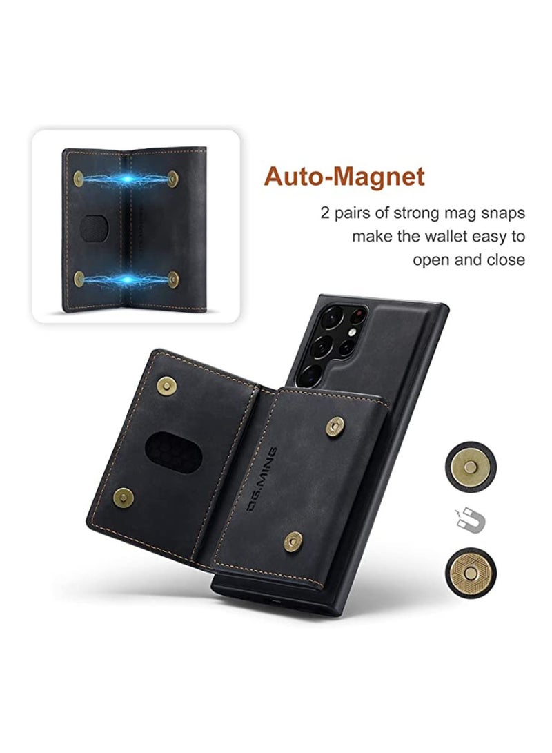 DGMING Protector for Samsung Galaxy S23 Ultra Wallet Case 2 in1 Detachable Leather Wallet Back Cover for Samsung Galaxy S23 Ultra Magnetic Wallet Protective Guard Shell with Stand + Card Holder Black - Image 4