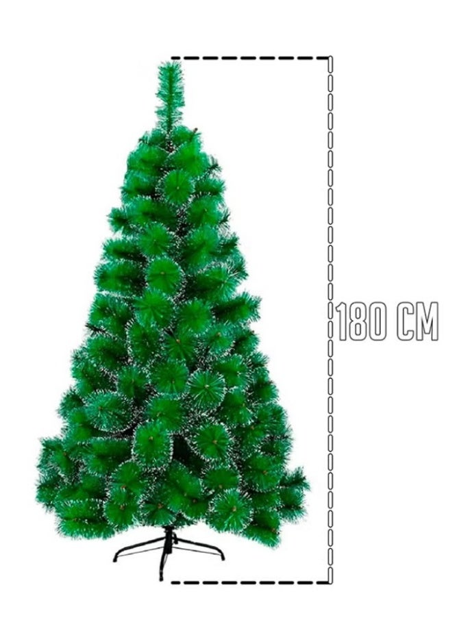 ARTIFICIAL TREE شجرة عيد الميلاد الصناعية المصنوعة من خشب الصنوبر الأخضر مع تأثير الثلج، بطول 180 سم، مصنوعة من مادة البولي فينيل كلوريد المقاومة للهب، سريعة التركيب، قابلة للطي، مع حامل معدني - Image 2