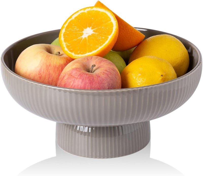 Magclay Ceramic Fruit Bowl with Draining Holes 10 Large Fruit Basket with Multifunctional Removable Pedestal Decorative Fruit Bowl for Table Countertop Fruit and Vegetable Holder Grey - Image 1