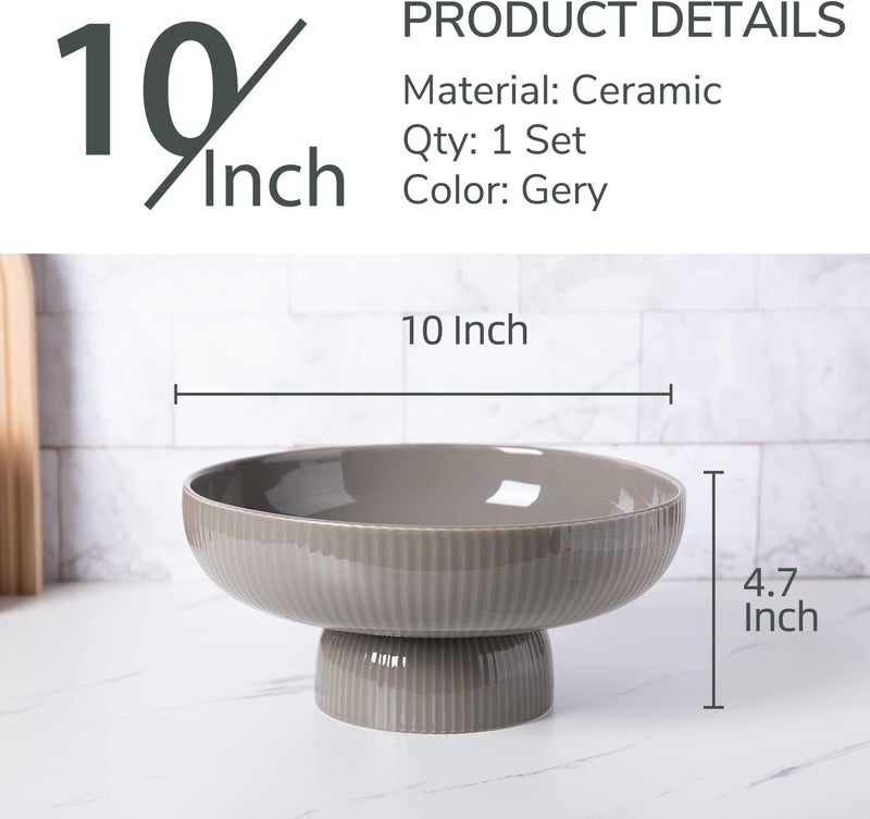 Magclay Ceramic Fruit Bowl with Draining Holes 10 Large Fruit Basket with Multifunctional Removable Pedestal Decorative Fruit Bowl for Table Countertop Fruit and Vegetable Holder Grey - Image 4