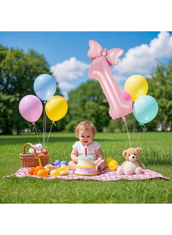 Eoopoon 40in Number 1 Balloon with Bow, Pink Large Happy Birthday Balloon for Girls 1st Birthday Party, Perfect for birthday Decorations Party Supplies (Number 1) - Image 3