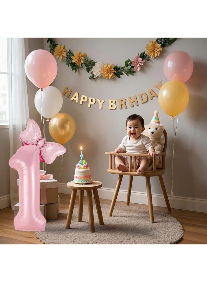 Eoopoon 40in Number 1 Balloon with Bow, Pink Large Happy Birthday Balloon for Girls 1st Birthday Party, Perfect for birthday Decorations Party Supplies (Number 1) - Image 4