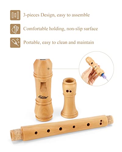 Eastar Soprano Beginners Recorder Baroque fingering C Key Maple Descant Recorder Instrument for Kids Adults, 3 Piece Recorder With Hard Case, Fingering Chart, Cleaning Kit, ERS-31BM - Image 5